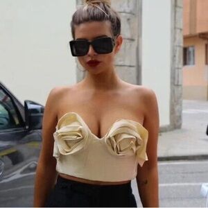 Flower strapless cream bustier top from Zara.
